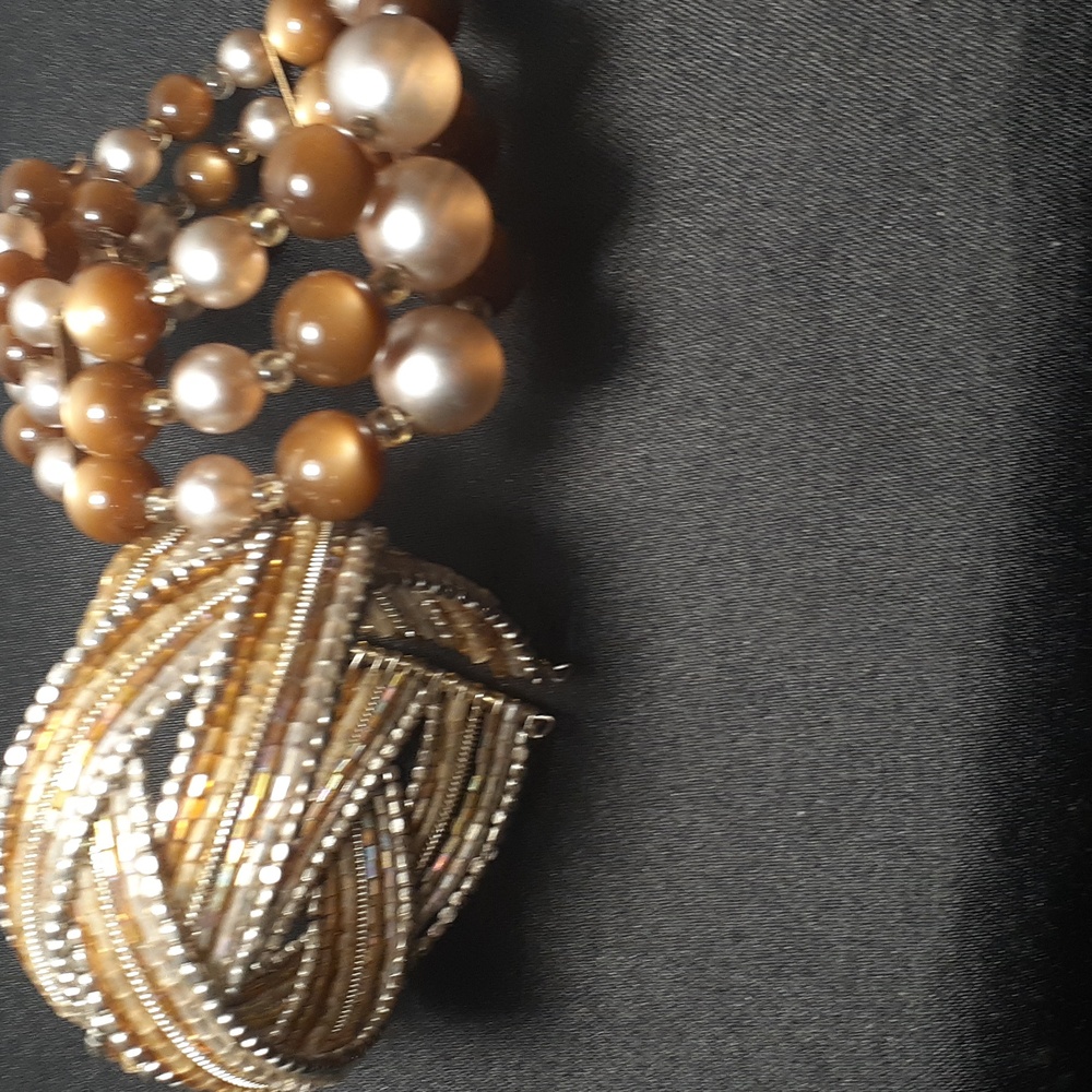 Lot of 2 beaded cuffs Stretch. No clasp. Old gold champagne silver